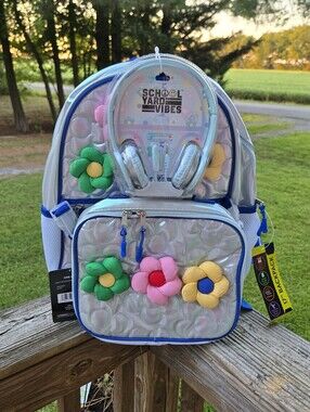 Iridescent Floral Kids Backpack With Lunchbox & Headphones